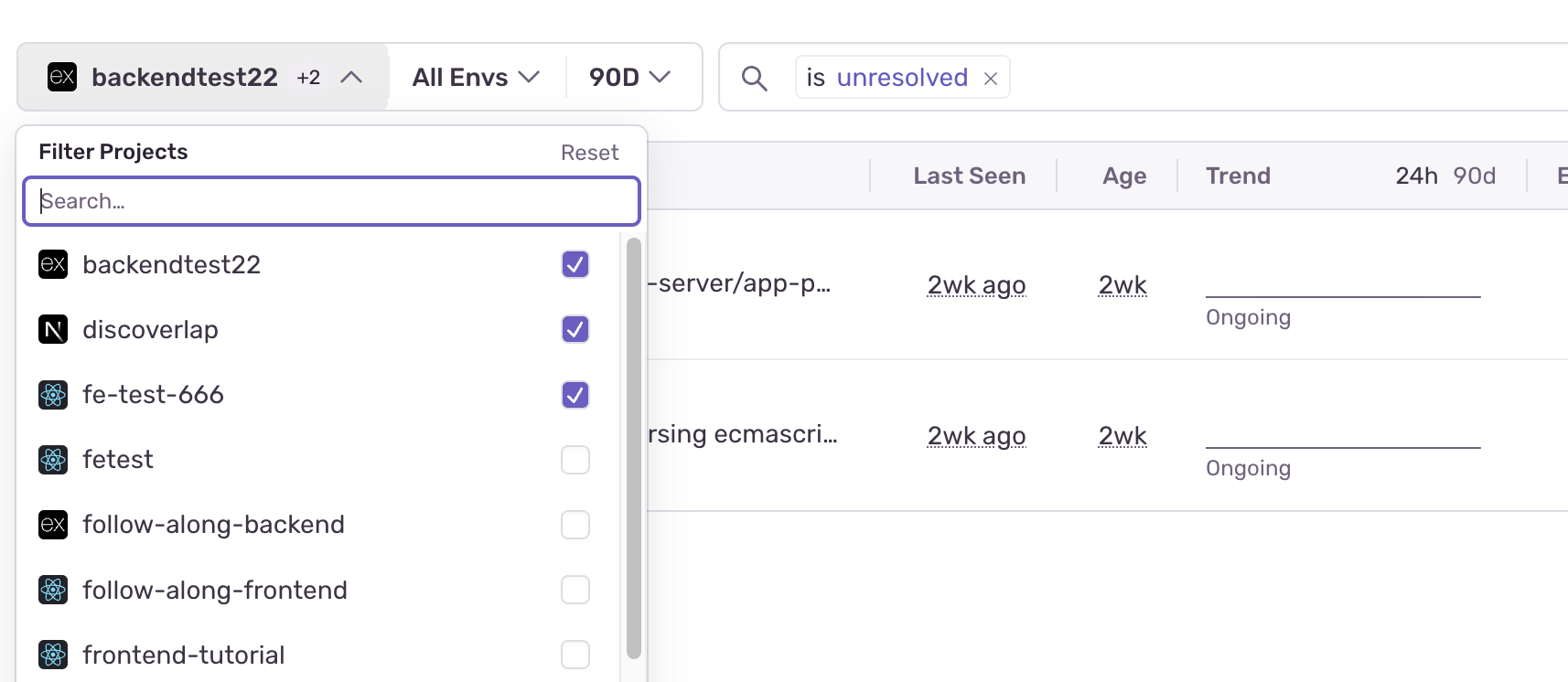 Project selector